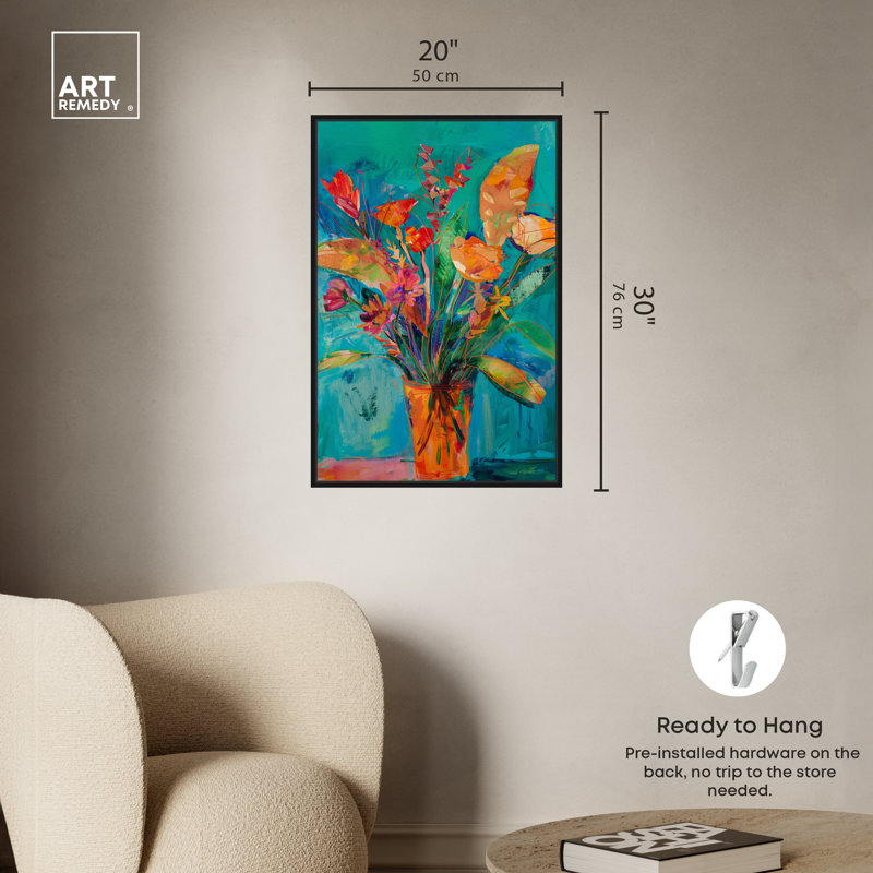 Vase à fleurs, Cadre noir, H 31 po x l 21 po