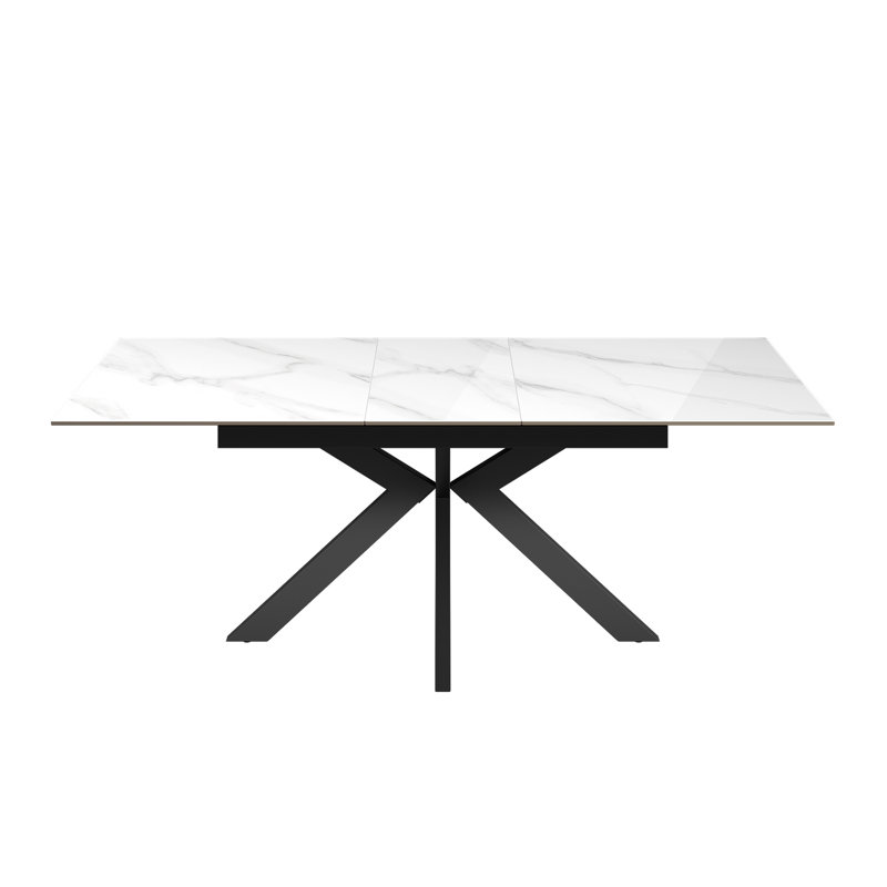 Extendable Metal Base Dining Table, 75cm H x 160cm L x 90cm W, White Gloss
