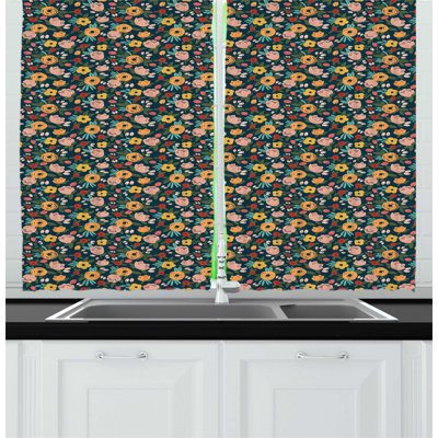 Floral Ruffled Kitchen Curtain