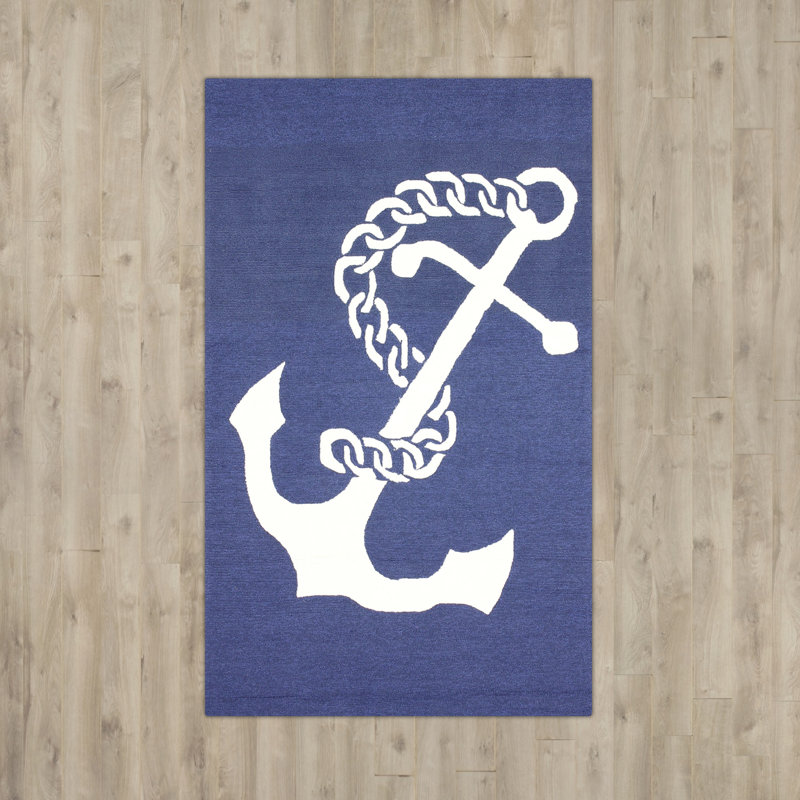 Tapis bleu intérieur / extérieur Isleboro Ahoy, 8 pi x 10 pi