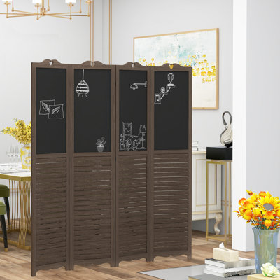 4 panneaux d'intimité de 5,5 pi de hauteur, brun noyer avec tableau noir pour panneau de chambre à coucher ou de bureau de 67 po de hauteur