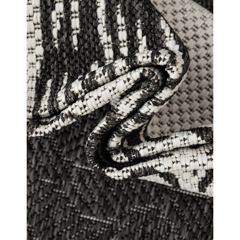 Contemporary Aviesel Area Rug Black and White Color, Rectangle 9' x 12'