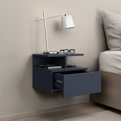 Table de chevet flottante bleu marine avec tiroir pour le rangement