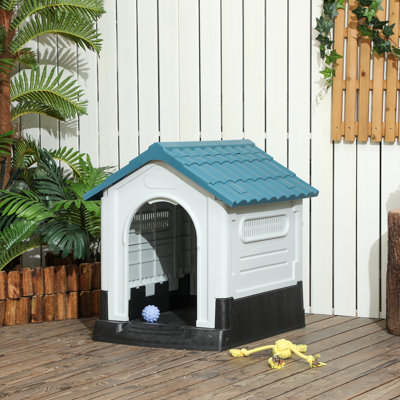 Niche pour chien d'extérieur avec fenêtres pour chiens miniatures, bleu