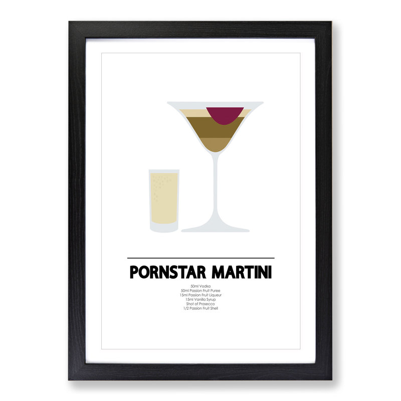 Pornstar Martini Cocktail - Picture Frame Typography, 36cm H x 27cm W x 2cm D, Black Framed