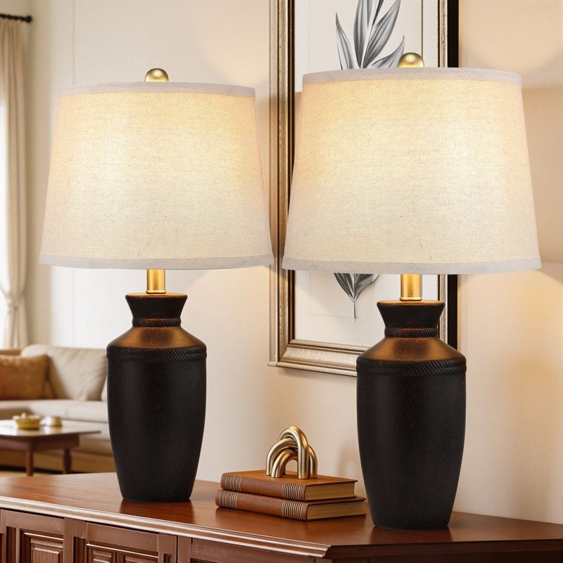 ChenJoss 23" Ceramic Table Lamp Set, suitable for bedrooms, living rooms, desks, and offices, Black