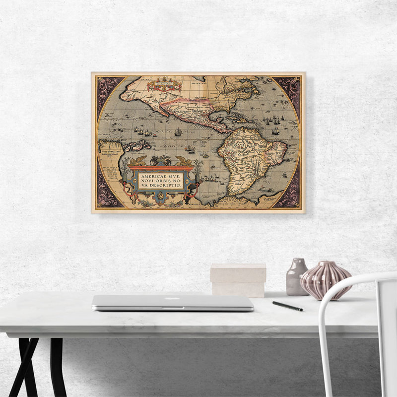 Carte des Amériques 1587 par Abraham Ortelius, impression sur toile tendue, H 18 po x l 26 po x P 1,5 po