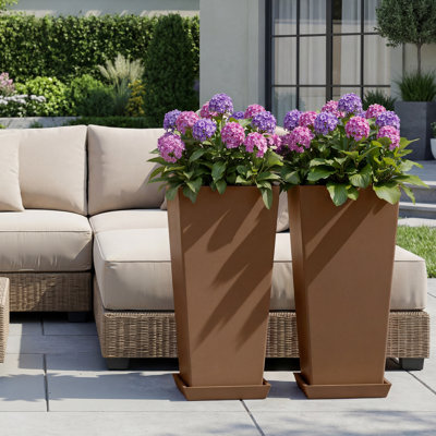 Ensemble de 2 grandes jardinières pour plantes d'extérieur, grandes jardinières de 24 po avec trou de drainage et soucoupe