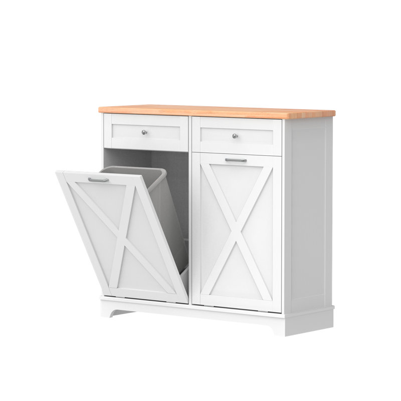 Havant Double Tilt Out 10 Gallon Cabinet Trash Can(Not Include Trash Can), White/Natural