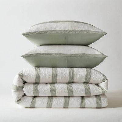 Premium Sage Green Bedding Set, Polyester Comforter With Yarn-dyed Stripes For King & Cal King