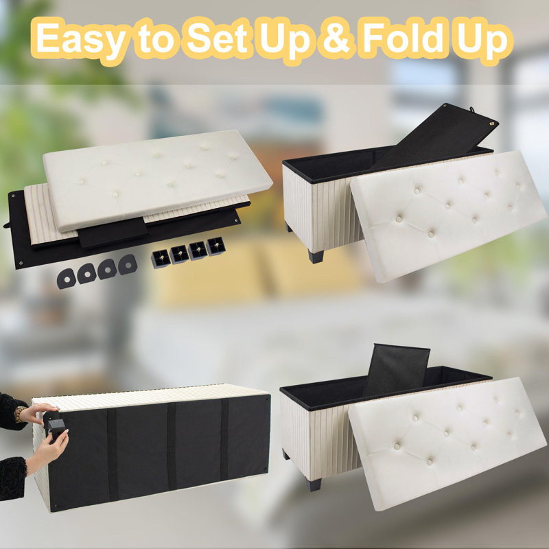 Storage Ottoman Bench, Beige