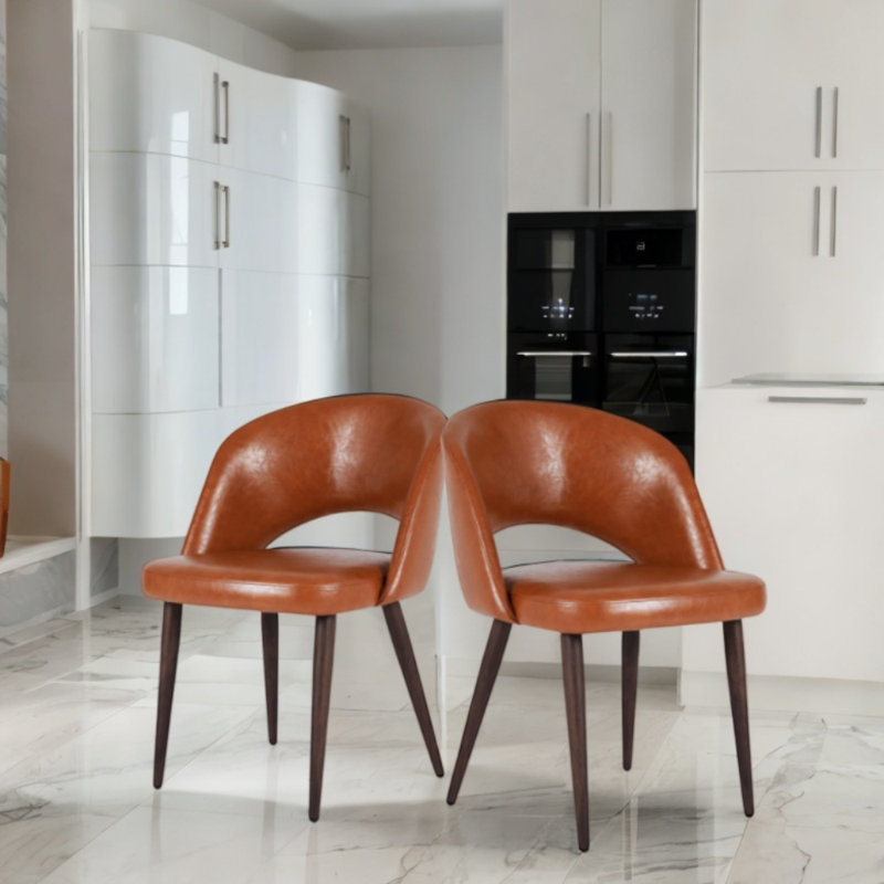 Rukayah Pu Leather Dining Chair, Light Brown Faux Leather