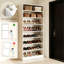 Armoire à chaussures blanche à 9 niveaux avec rangement ouvert et tablettes réglables, peu encombrante pour le salon