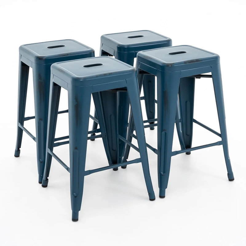 Tabourets de bar en métal Vogue Furniture Direct, Bleu foncé, Set of 4