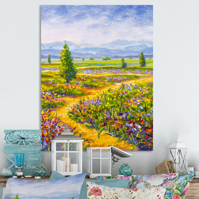 Chemin vers un champ floral coloré - Peinture