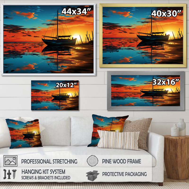 Coucher de soleil sur le coucher de soleil, art mural minimaliste côtier, Cadre d'angle fermé noir