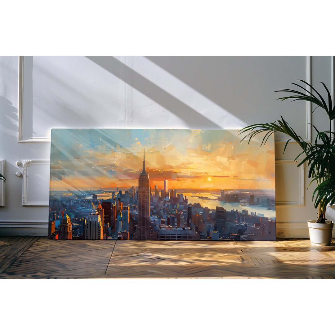 Bilder auf Leinwand 120x60cm Abendrot Großstadt Hochhäuser Abstrakt Stadtlichter