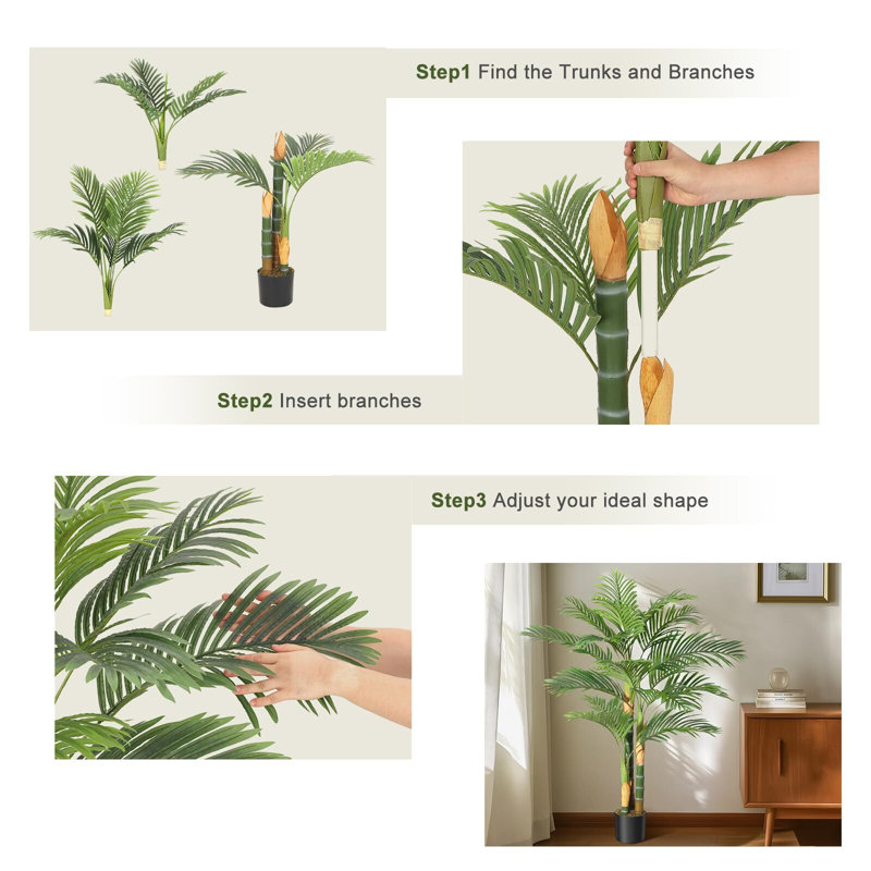 5ft Tall Green Plastic Golden Cane Palm Artificial Tree Set of 2