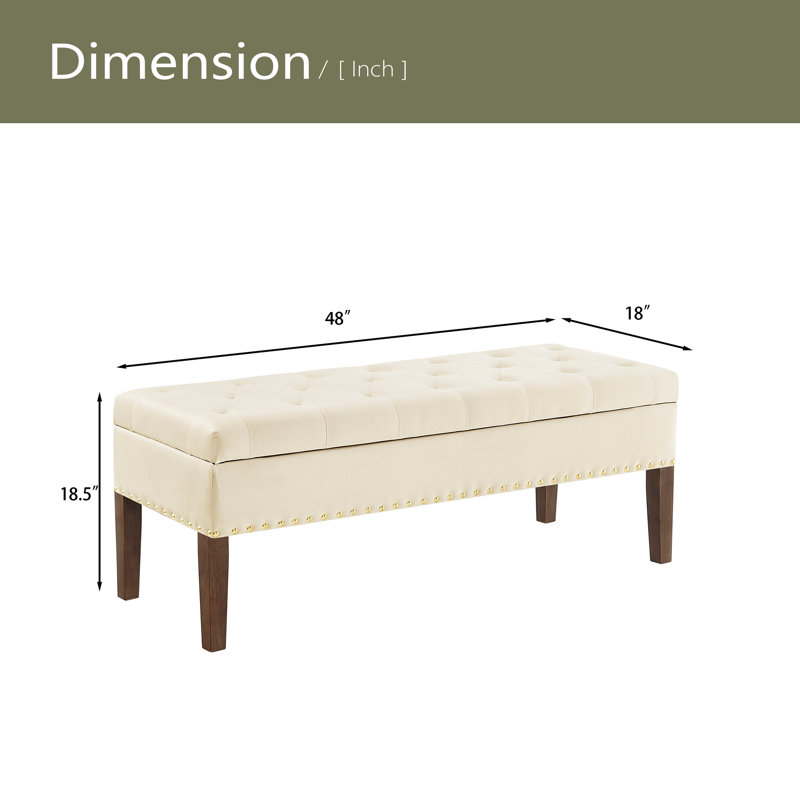 Tufted Bench With Storage, Cream