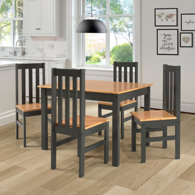 Souheir 5-Piece Solid Pinewood Dining Set – 43" Modern Wooden Kitchen Table and 4 Chairs Dinette Set for Small Spaces, Apartments & Breakfast Nooks (White, Green, & Gray Color Variations)