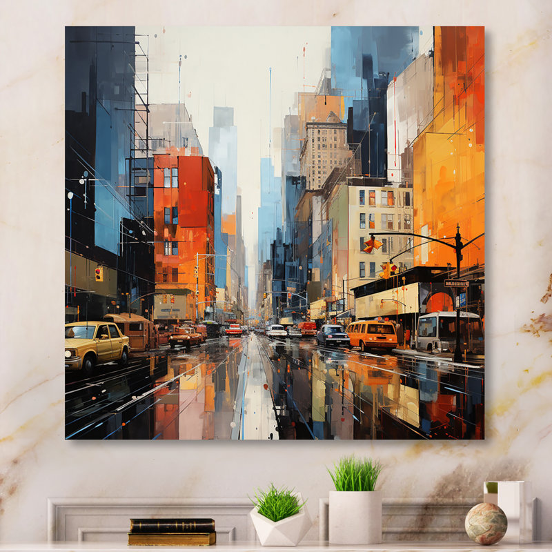 Mid-Century Mid-Century Metropolis II - art abstrait bleu Mid-Century, Toile tendue, H 30 po x l 30 po x P 1 po