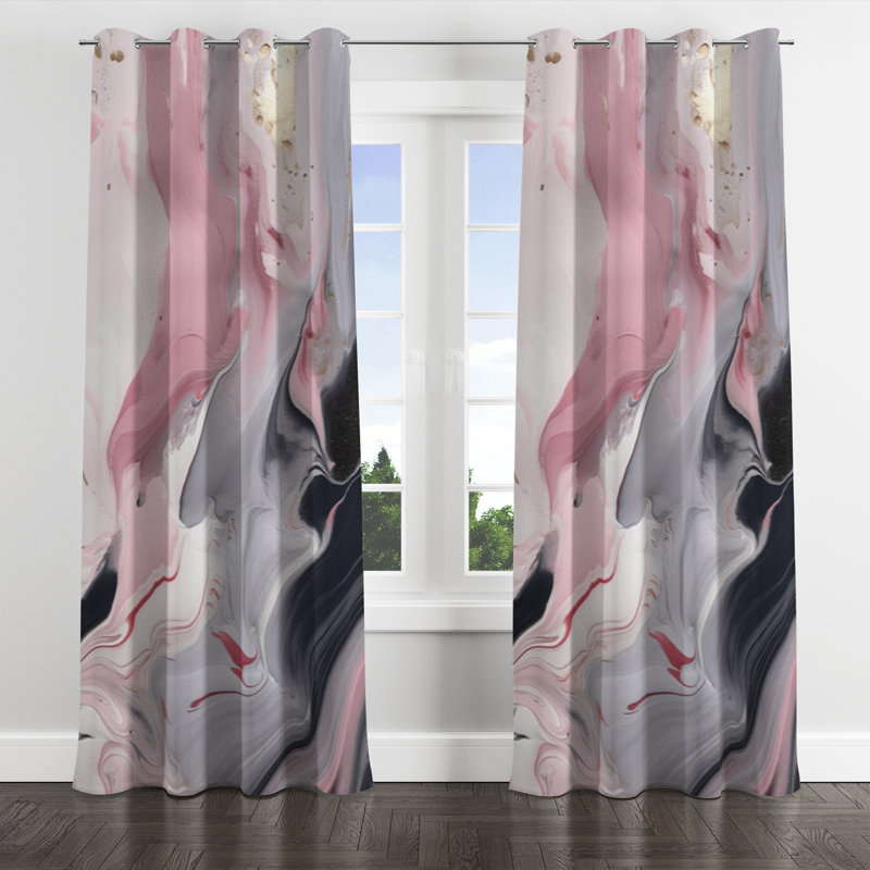Solid Marble Paint Artwork II - Abstract Marble Blackout Grommet Curtain - 1 panel, 52" W x 84" L, Silver Grommets