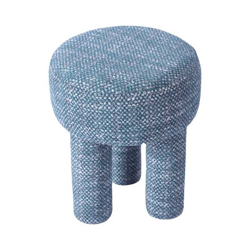 Green Chenille Upholstered Mid-Century Accent Stool