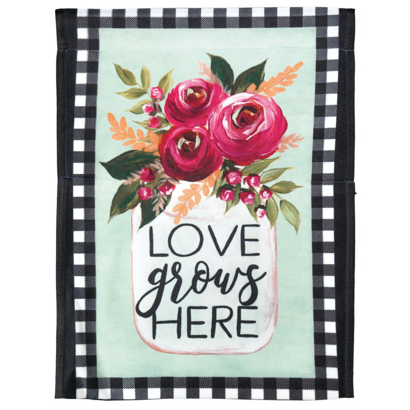 Love Grows Here 2-Sided Polyester Flag, 18" H  x 13" W