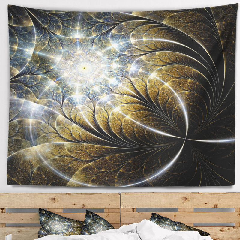 Tapisserie de fleurs fractal foncé symétrique Abstract, H 32 po x l 39 po