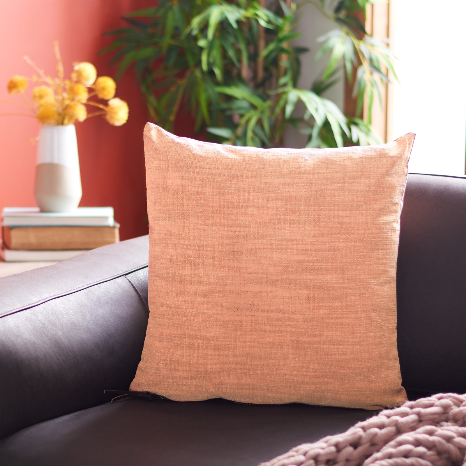 Cale 18" x 18" Cotton Throw Pillow, Light Orange/-