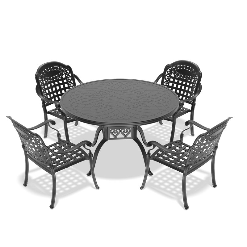 5 Outdoor Patio With Cushions - Black Aluminum, To Corrosion, For Stable Structure Aluminium Black, Wear And Tear, Ideal Use