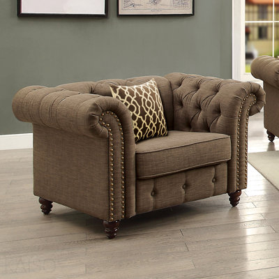 Brown Tufted Accent Chair with Pillow
