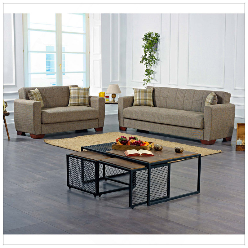 Causeuse convertible rembourrée avec rangement, Beige brun, Brun