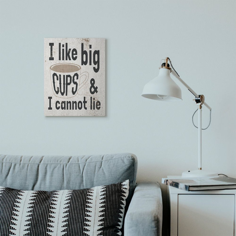«Big Cups Funny Word Kitchen Bathroom Room Textured Design», impression sur toile, H 20 po x l 16 po x P 1,5 po, Toile tendue