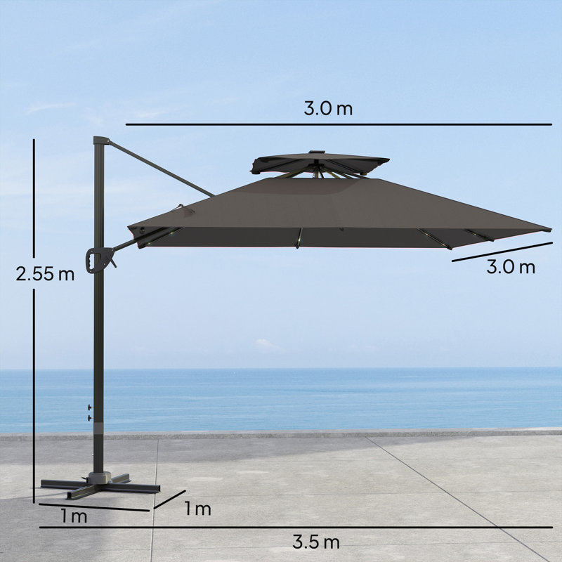 300cm Lighted Tilt Cantilever Parasol, Dark Grey