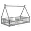 Lit simple en forme de tente avec garde-corps, lattes, porte, gris