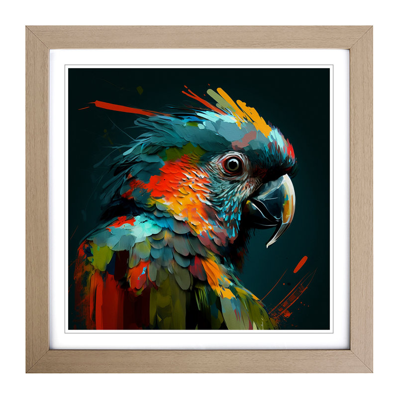 Parrot Gestural Art - Framed Print, Oak