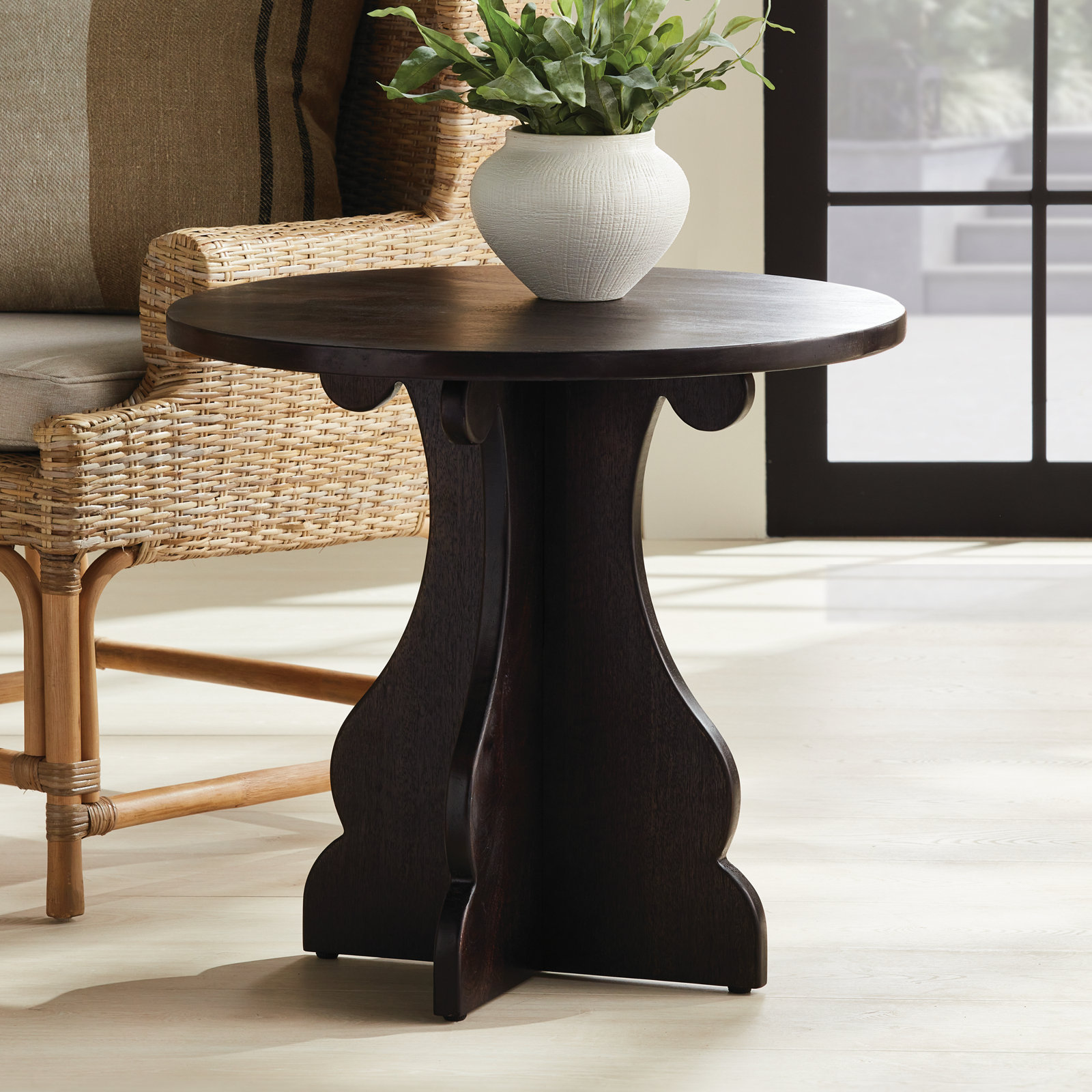 Abrielle Solid Wood End Table, Black Brown