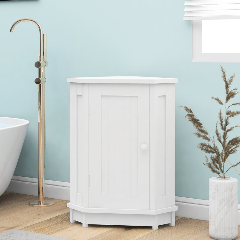 Élégant triangle de salle de bain blanc - tableau, tablettes réglables, armoire d'angle de style moderne, construit pour une utilisation à long terme