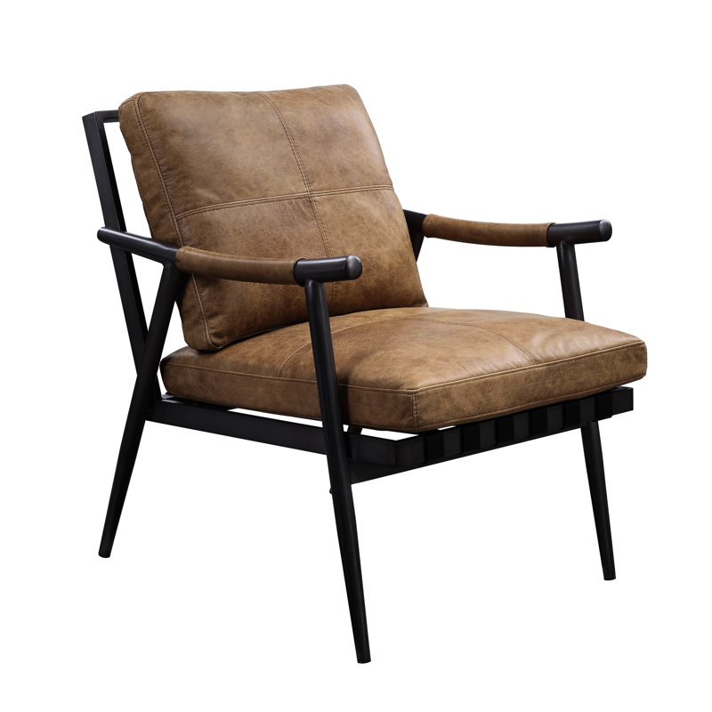 Fauteuil d'appoint en cuir - pieds en métal rembourrés de mousse et de châtaignier pour la longévité