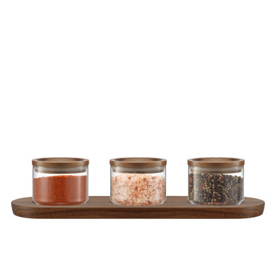 Holden Stackable Glass Storage Canister Set with Wood Lids and Tray