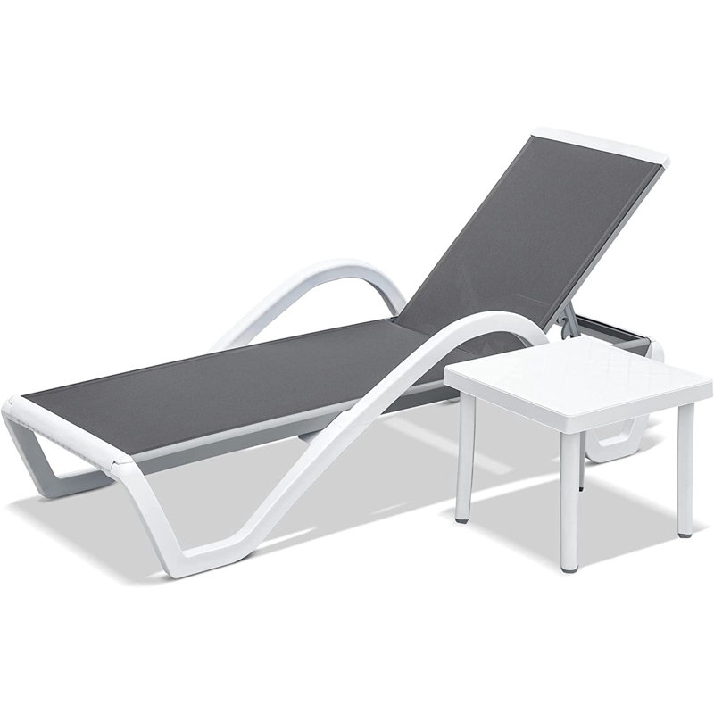 Patio Chaise Lounge Adjustable Aluminum Pool Lounge Chairs With Arm All Weather Pool Chairs For Outside, Gray