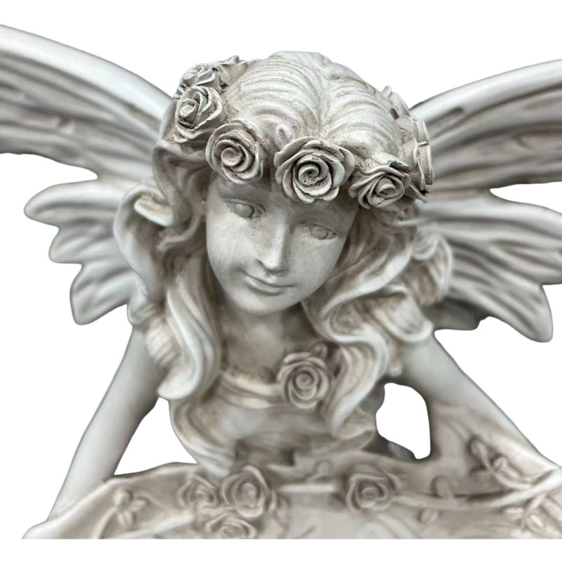 Statue de jardin ange en résine pour décoration intérieure et extérieure, L 14,37 po x P 10,63 po x H 12,80 po, Gris