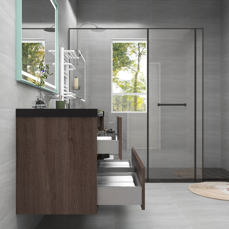 Ensemble de meuble-lavabo mural simple 48 po Lause Kody, Chêne rouge