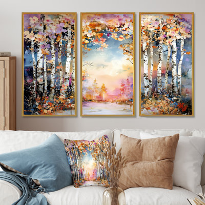 Ensemble de salon Vivid Symphony Of Forest Birch II - Tree Birch Wall Art