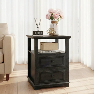 Ensemble de table de chevet 18 "en bois 18" avec station de charge, tiroirs et tablette ouverte - table de chevet moderne pour chambre à coucher / salon