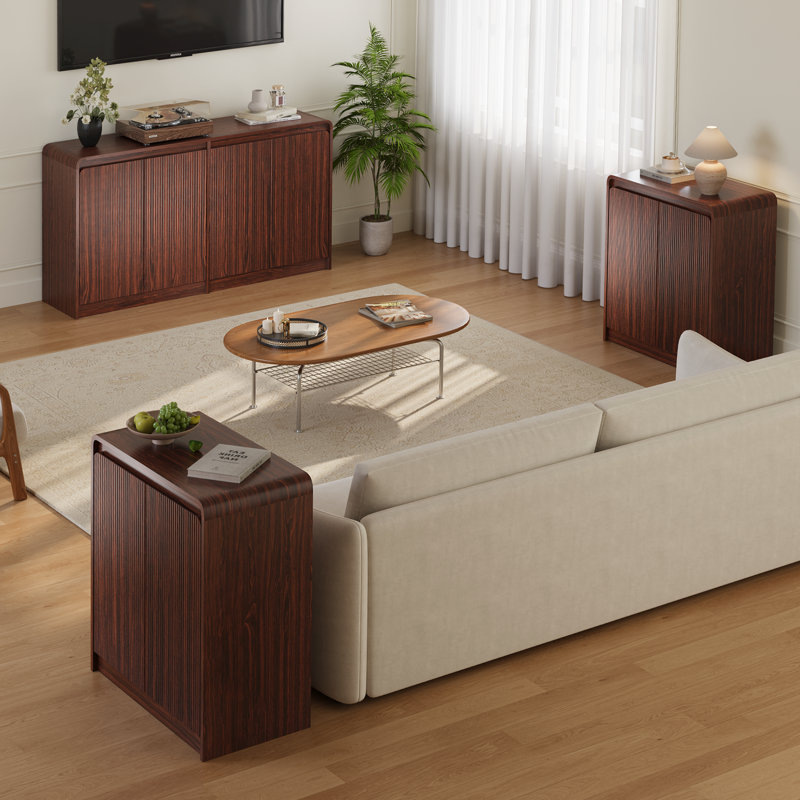 Buffet de rangement Ato de 61 po avec portes et tablettes pour la cuisine et le salon, Noyer brun