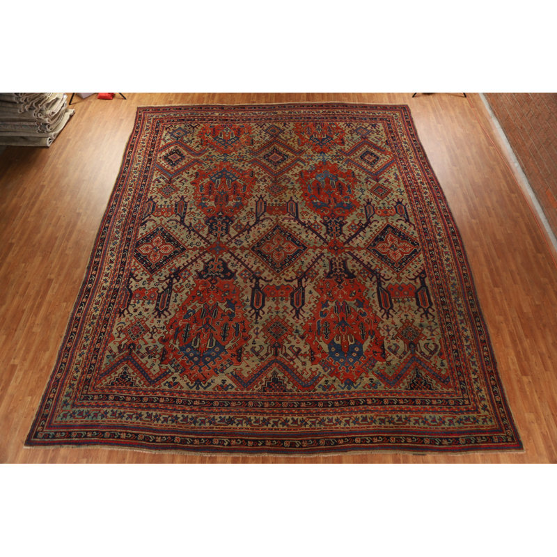 Tapis beige en laine noué à la main de conception unique avant 1900 14 pi 0 po x 16 pi 10 po