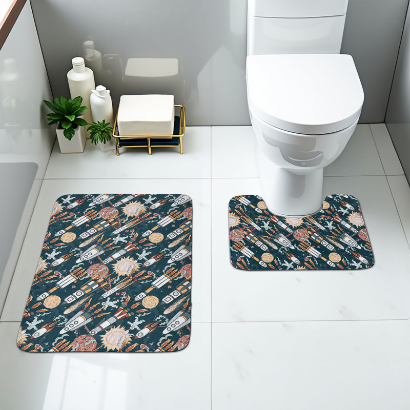  Multicolore ensemble de tapis de salle de bain 2 pièces Spaceship