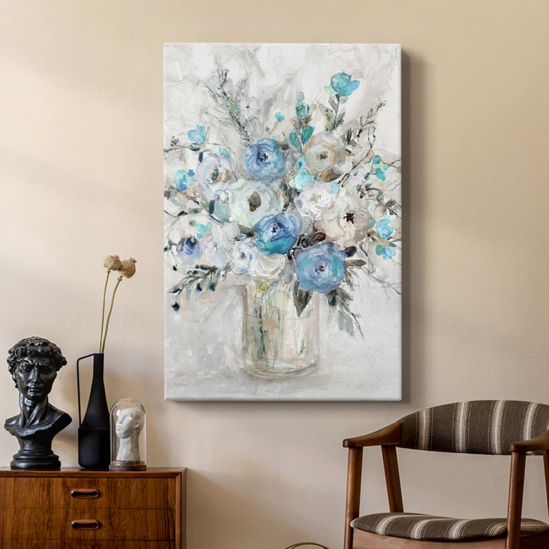 Bouquet contemporain bleu - galerie Cavas sur mesure, H 60 po x l 40 po